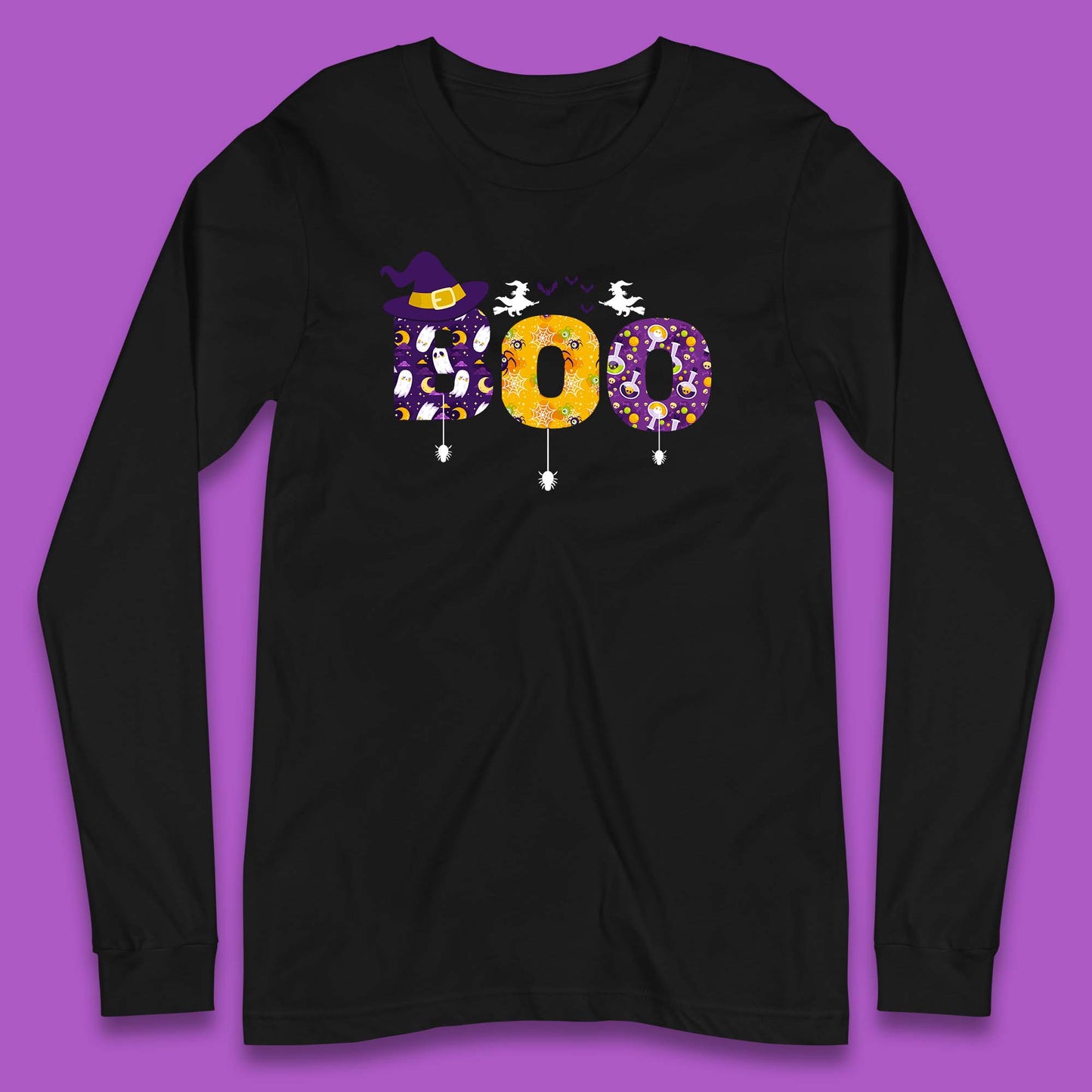 Boo With Spiders And Witch Hat Halloween Boo Ghosts Costume Long Sleeve T Shirt