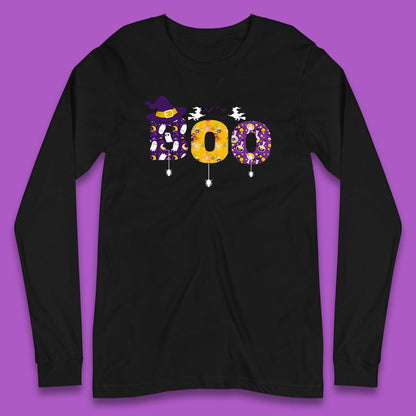 Boo With Spiders And Witch Hat Halloween Boo Ghosts Costume Long Sleeve T Shirt