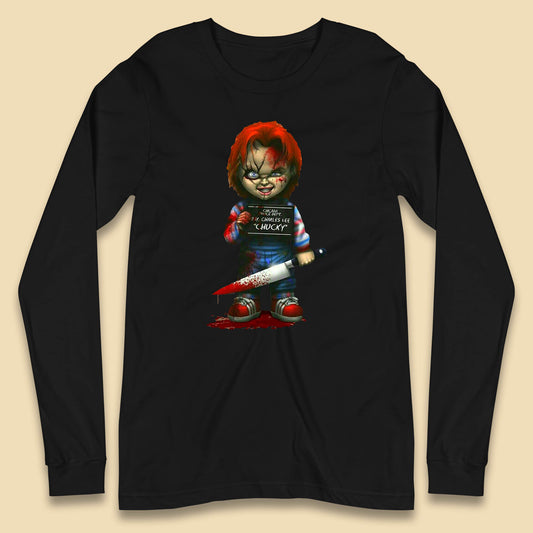 Chucky Mug Shot Chicago Police Dept Ray Charles Lee Chucky Halloween Horror Movie Long Sleeve T Shirt