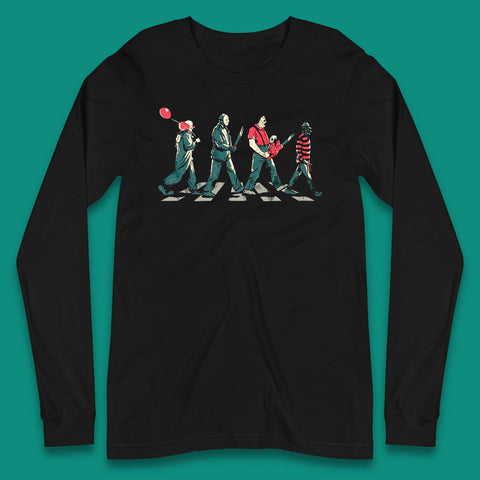 Halloween Friends Horror Movie Characters The Beatles Walk Abbey Road Killer Squad Long Sleeve T Shirt