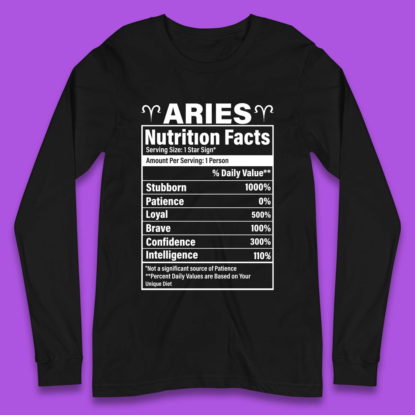 Aries Nutrition Fact Long Sleeve T-Shirt