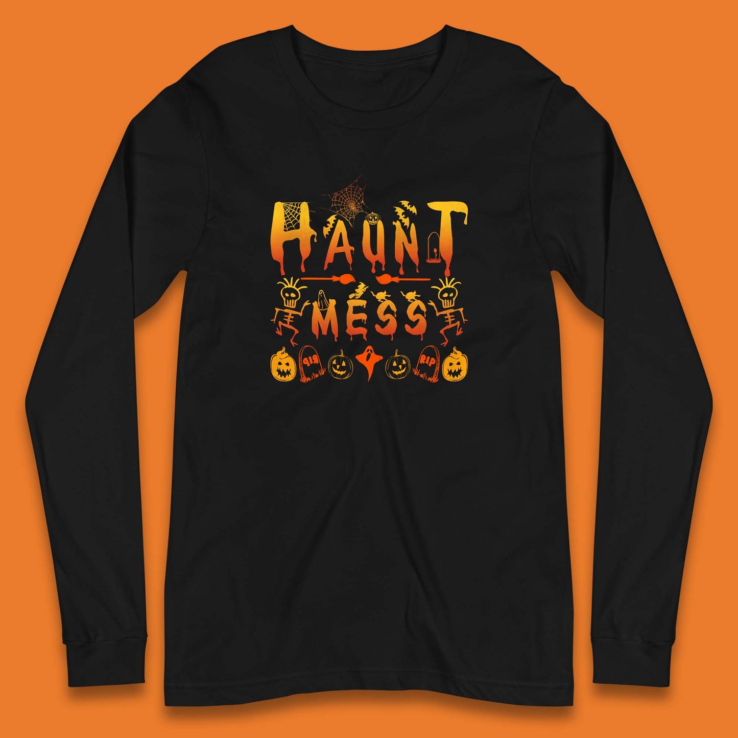 Haunt Mess Halloween Ghost Horror Scary Spooky Ghost Costume Long Sleeve T Shirt