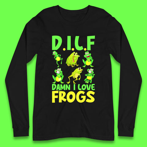 Dilf Damn I Love Frogs Funny Saying Animals Vintage Frog Lover Long Sleeve T Shirt