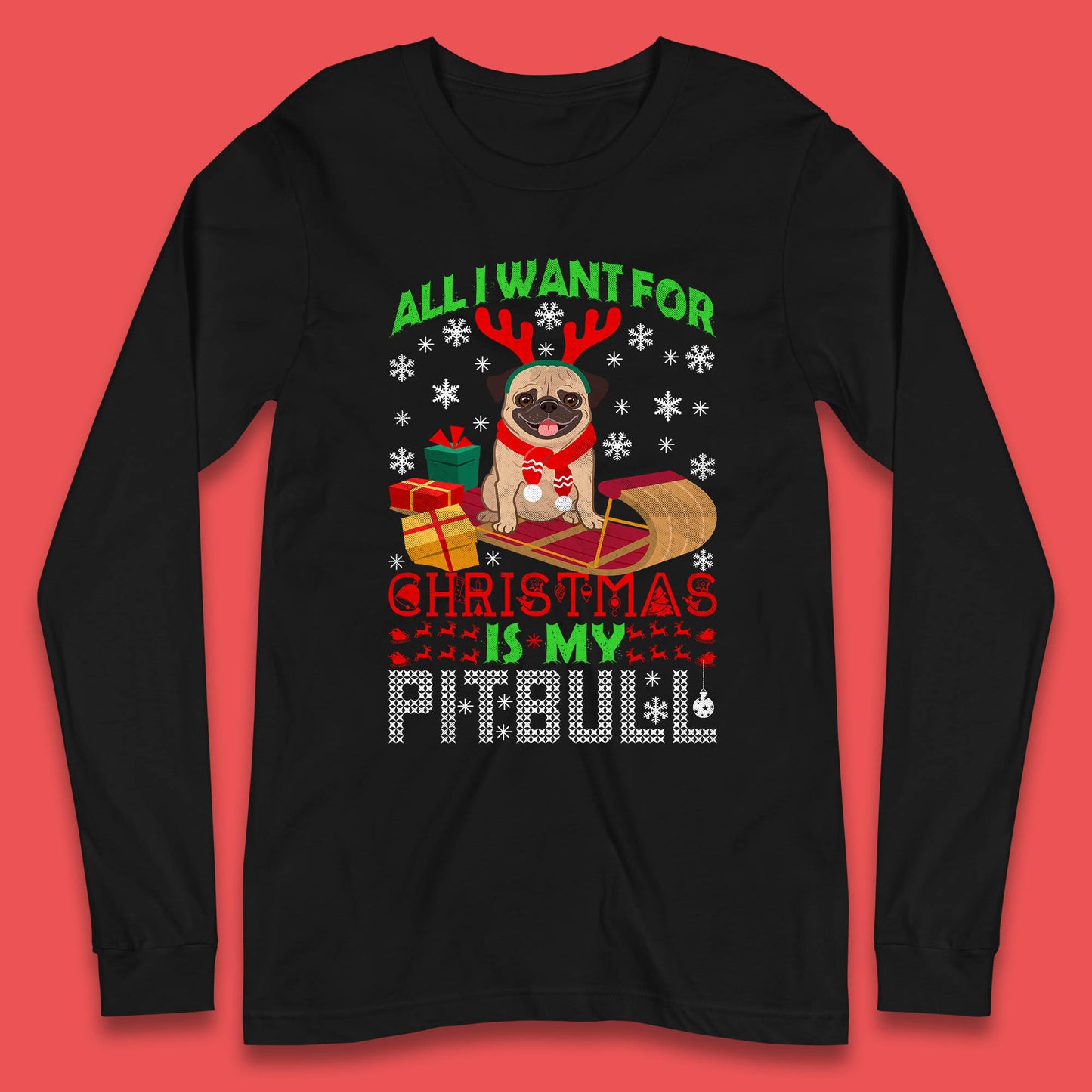 christmas pitbull long sleeve t shirt