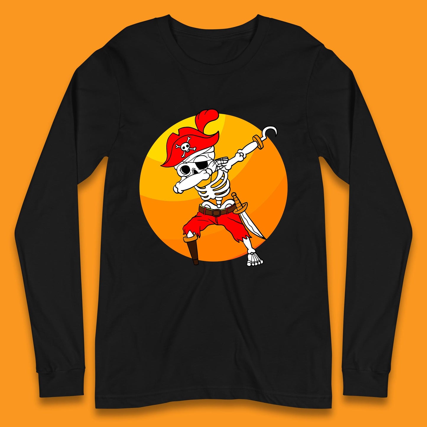Dabbing Pirate Skeleton Halloween Jolly Roger Funny Halloween Costume Long Sleeve T Shirt