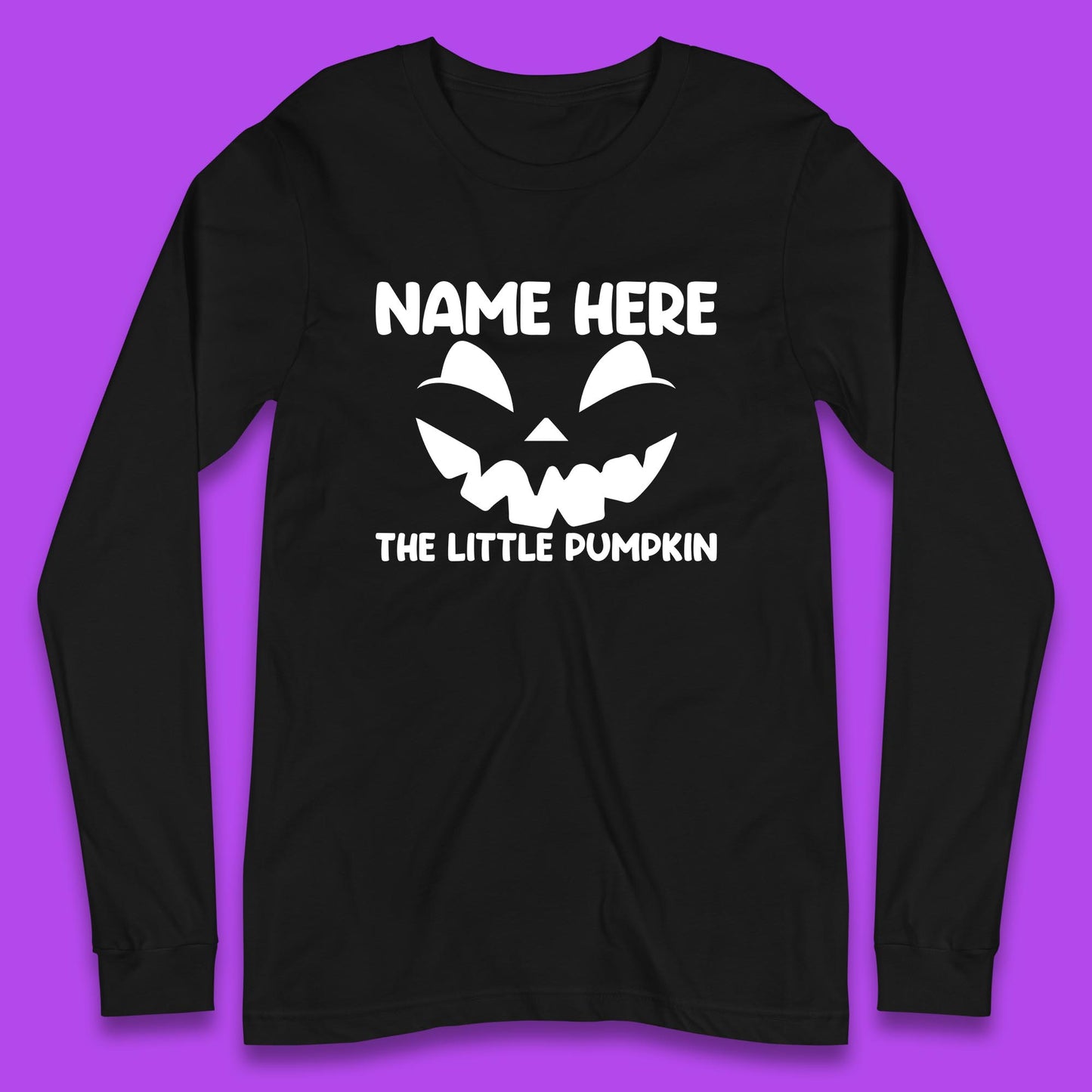 Personalised Your Name Here The Little Pumpkin Jack O Lantern Scary Spooky Face Long Sleeve T Shirt