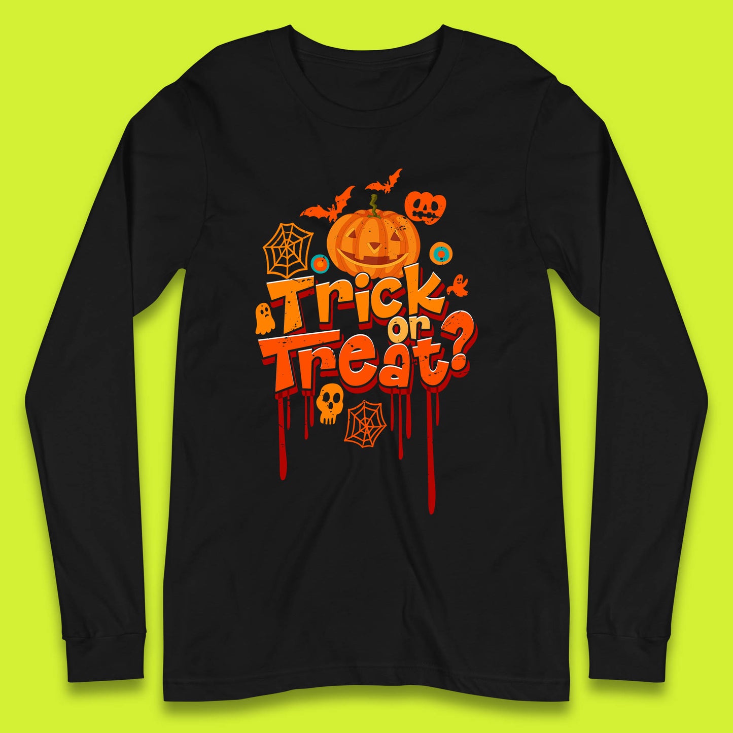 Trick Or Treat Halloween Pumpkin Blood Dripping Horror Scary Spooky Season Long Sleeve T Shirt