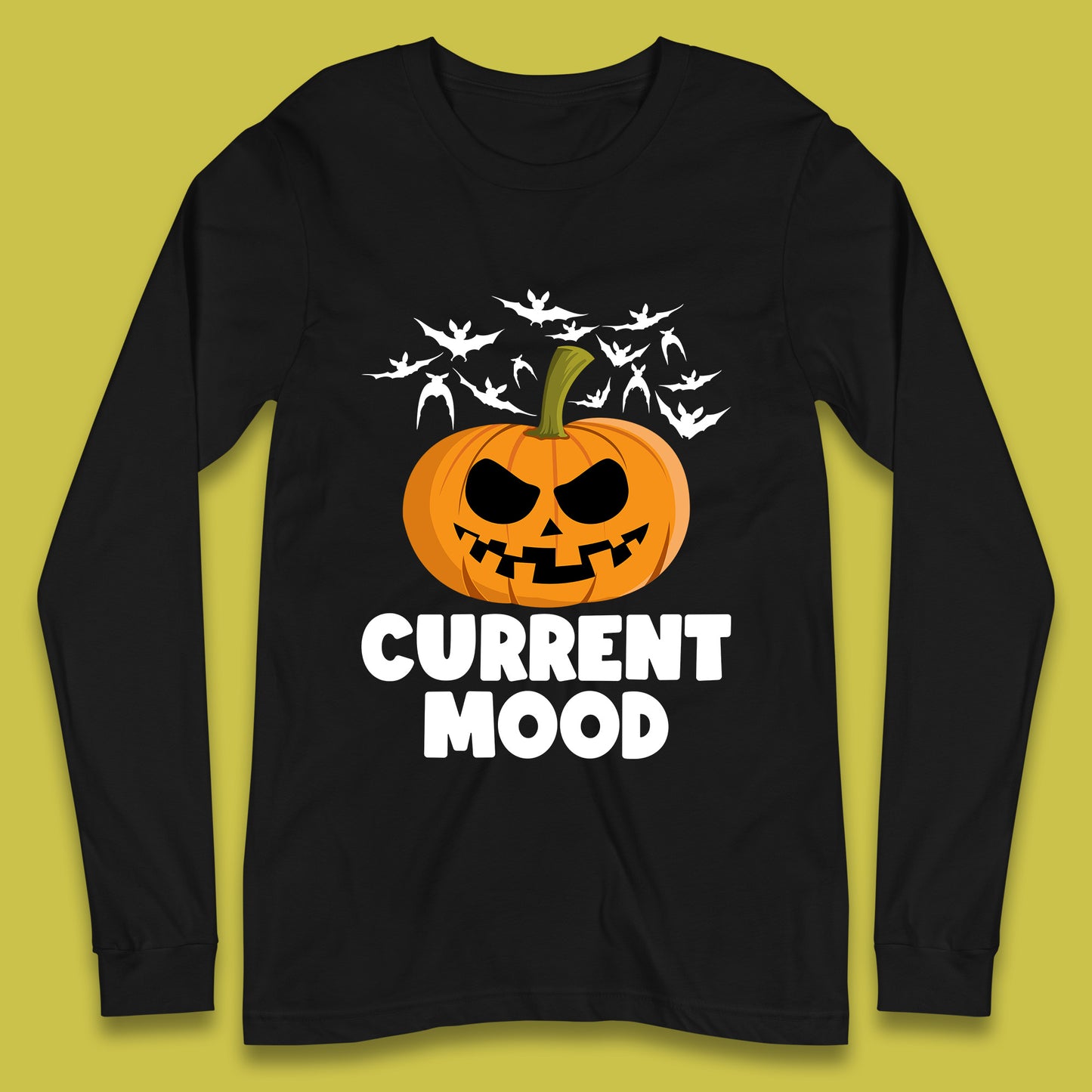 Current Mood Halloween Pumpkin Ghost Evil Scary Smile Face Horror Jack-o-lantern Long Sleeve T Shirt