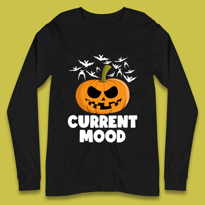 Current Mood Halloween Pumpkin Ghost Evil Scary Smile Face Horror Jack-o-lantern Long Sleeve T Shirt