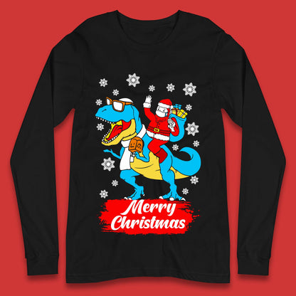Santa Claus Riding T-Rex Christmas Long Sleeve T-Shirt