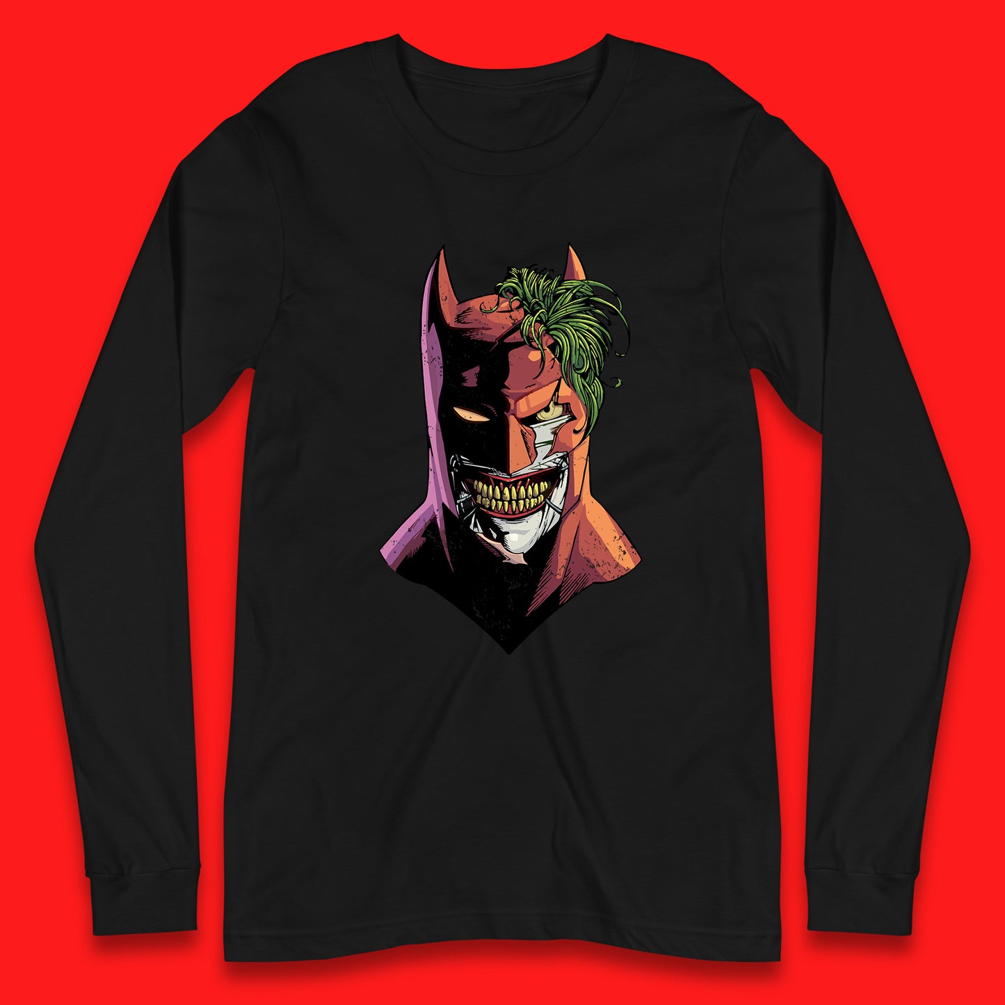 DC Comics Batman Mouth Wall Batman X The Joker Spoof Supervillain Comic Book Character Long Sleeve T Shirt