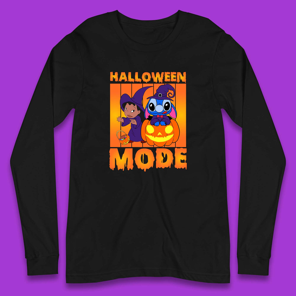 Halloween Mode Disney Lilo & Stitch Halloween Pumpkin Witch Hat Stitch Spooky Disneyland Trip Long Sleeve T Shirt