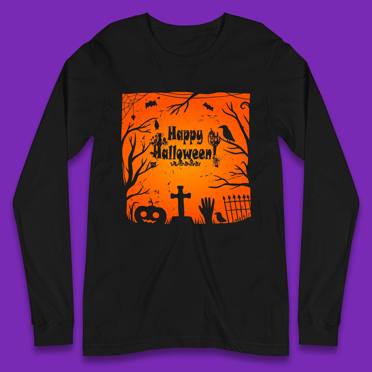 Happy Halloween Witch Hand Cross Sign Scary Pumpin Spooky Terrific Halloween Night Long Sleeve T Shirt