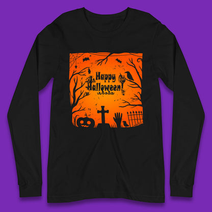 Happy Halloween Witch Hand Cross Sign Scary Pumpin Spooky Terrific Halloween Night Long Sleeve T Shirt