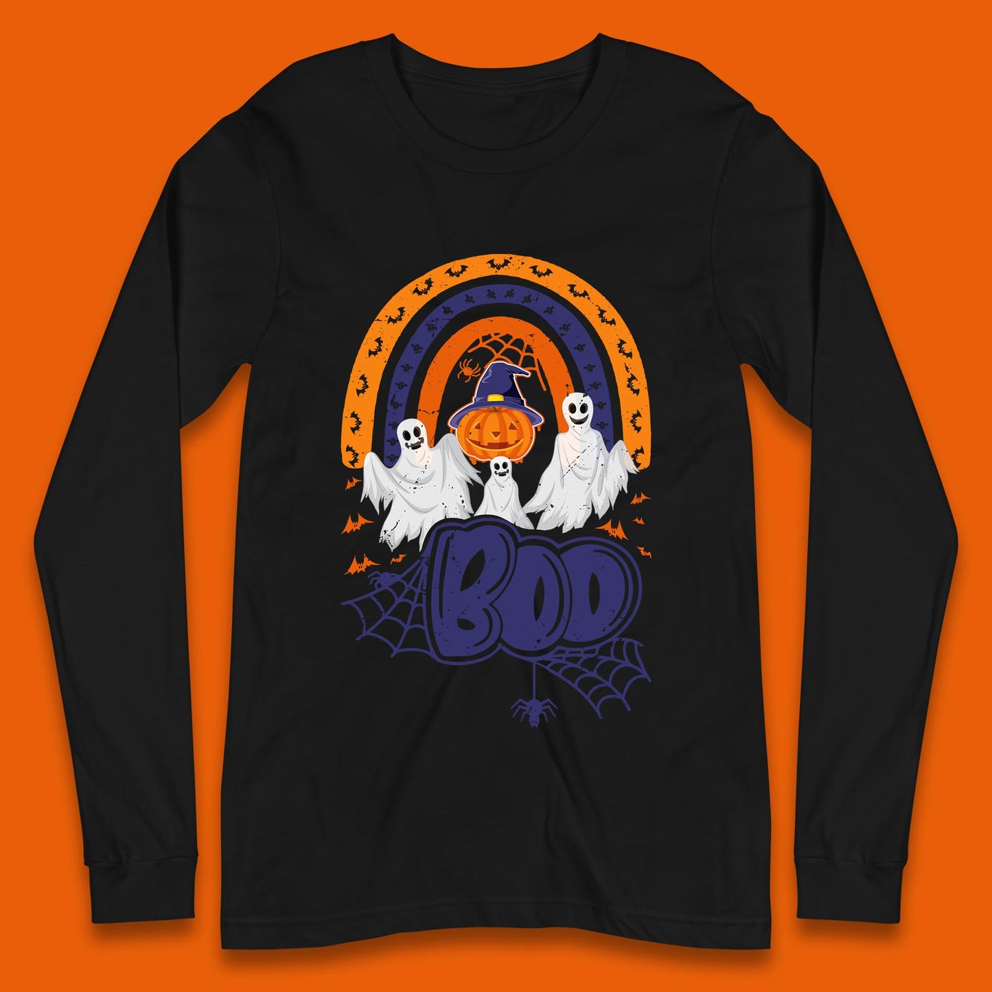 Halloween Boo Ghosts With Witch Pumpkin Scary Spooky Season Long Sleeve T Shirt