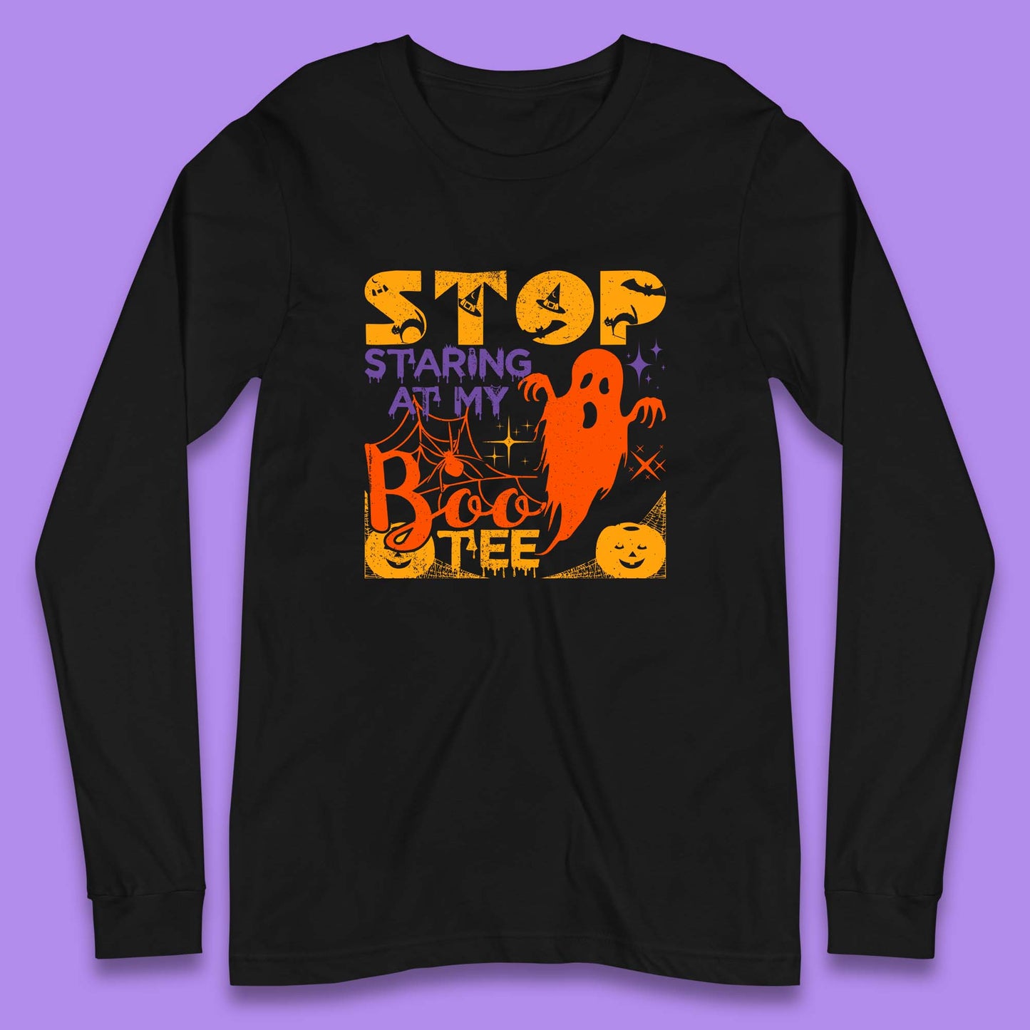 Stop Staring At My Boo Tee Funny Sayings Halloween Ghost Party Long Sleeve T Shirt