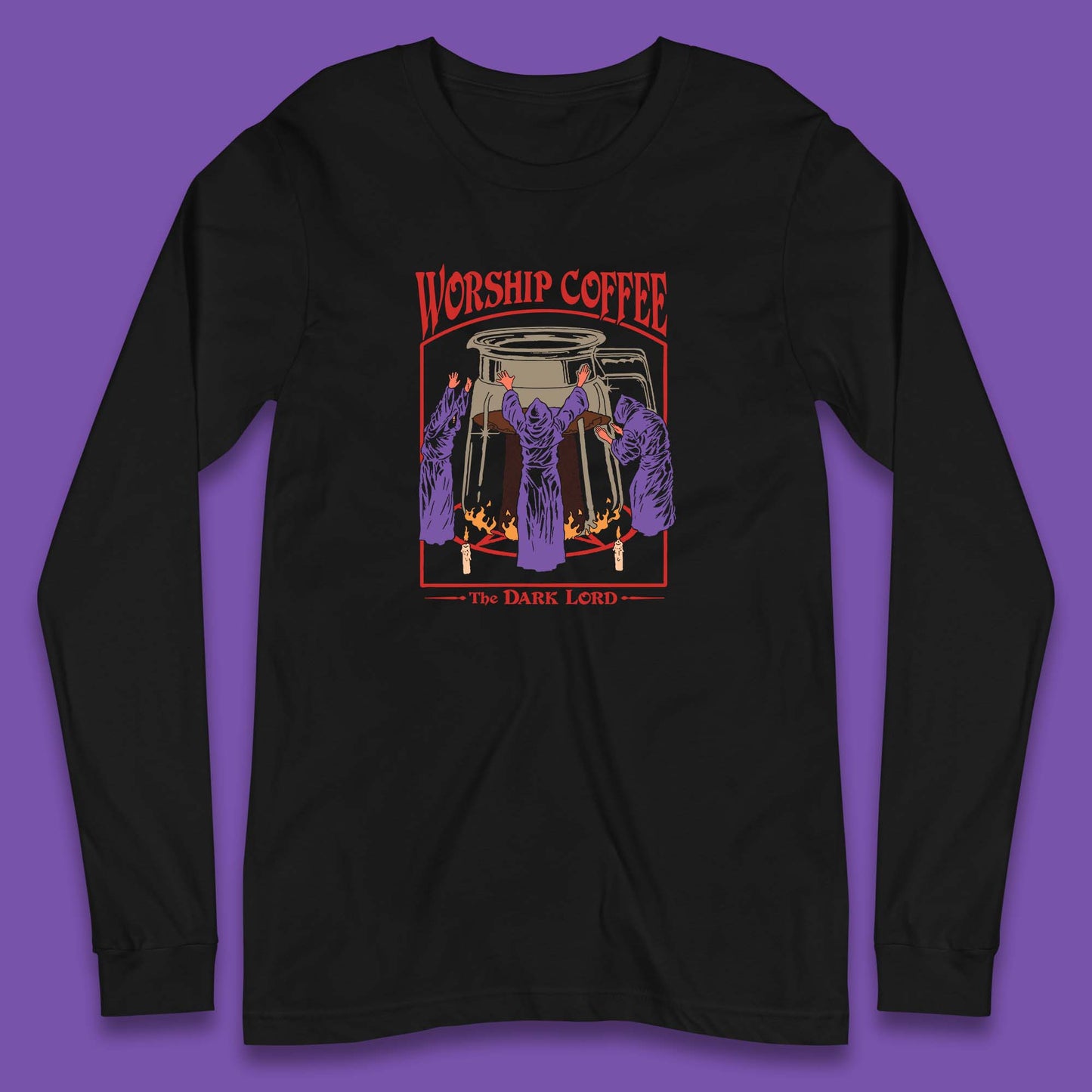 Worship Coffee The Dark Lord Aesthetic Vintage Coffee Retro Halloween Coffee Lover Faith Long Sleeve T Shirt