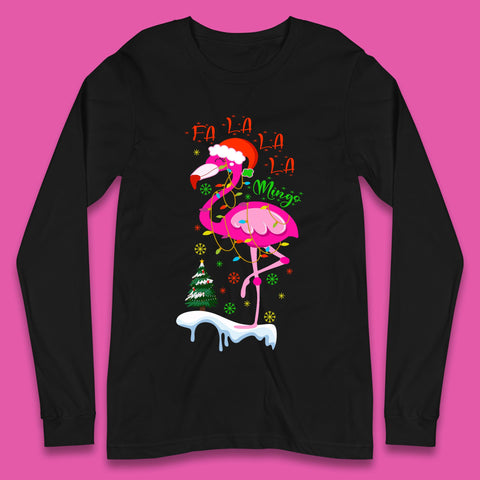 Fa La La La Mingo Christmas Flamingo Santa Hat Xmas Lights Flamingo Lover Long Sleeve T Shirt