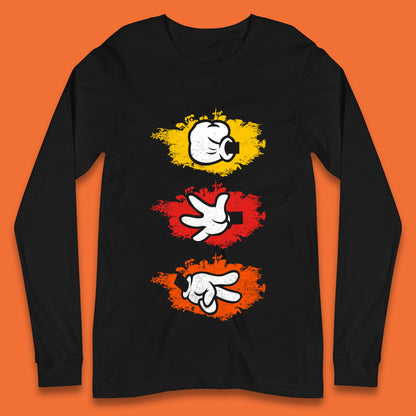 Cartoon Hands Rock Paper Scissor Hand Game Disney Mickey Mouse Minnie Mouse Hands Long Sleeve T Shirt