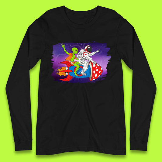 Alien & Astronaut Rocket Ship Long Sleeve T-Shirt