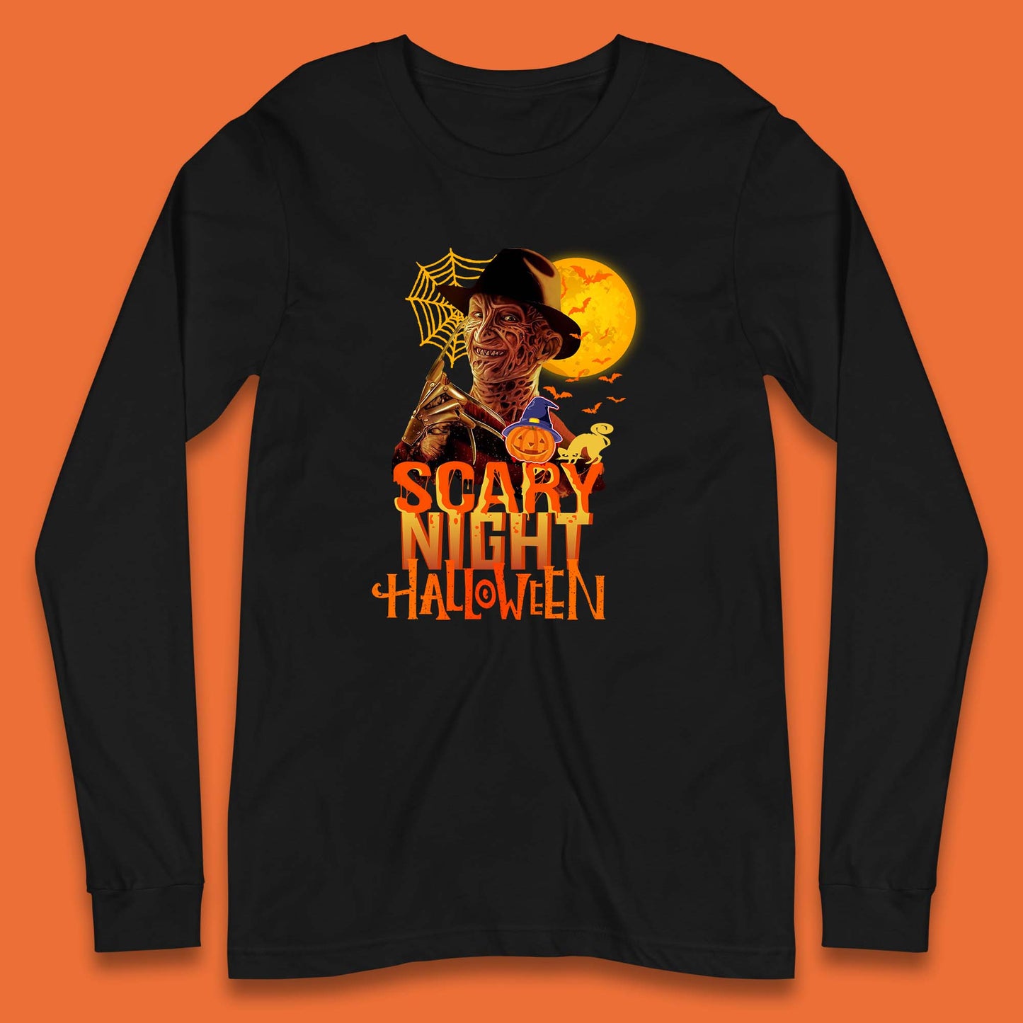 Scary Night Halloween Freddy Krueger Horror Movie Character Spooky Season Long Sleeve T Shirt