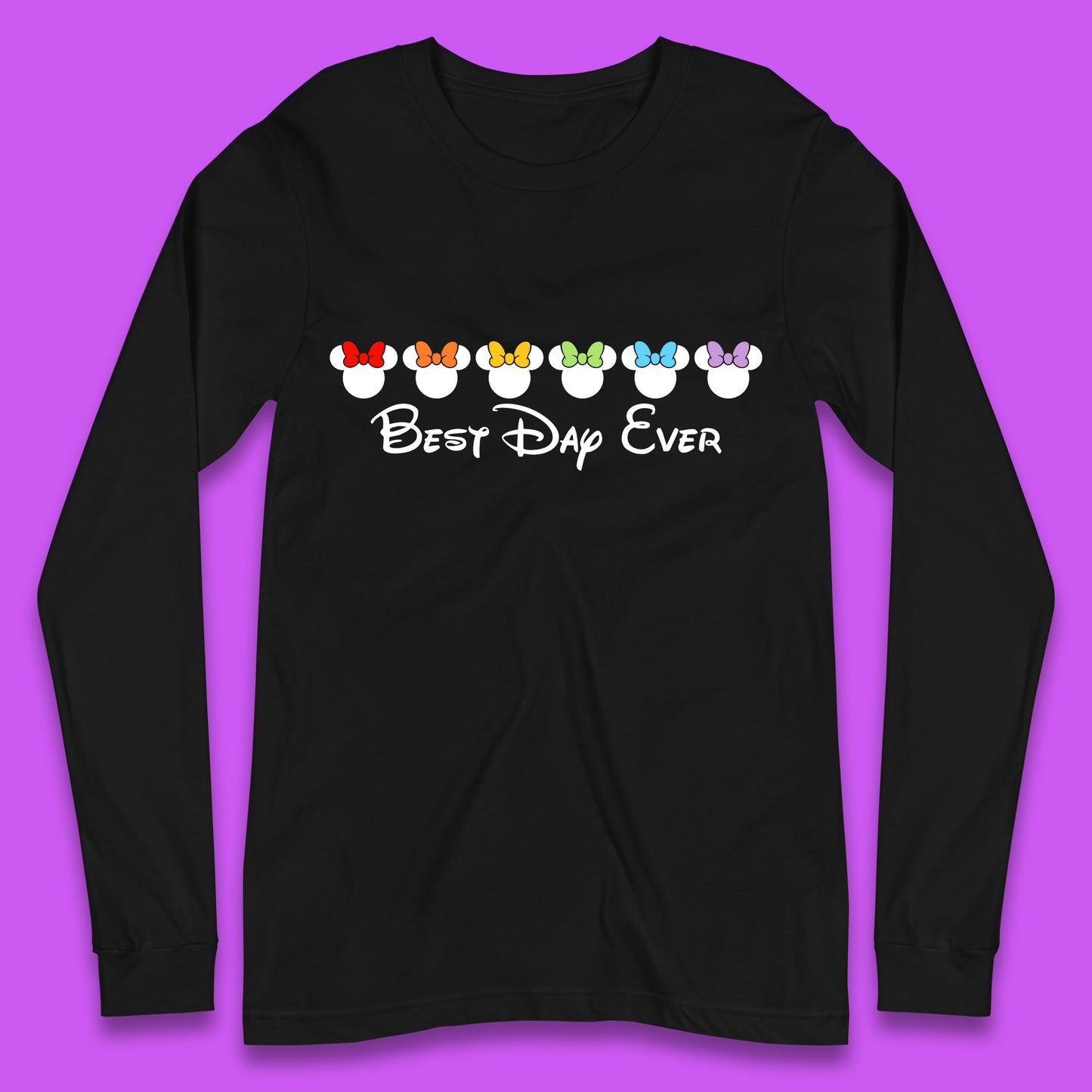 Best Day Ever Disney Minnie Mouse Cartoon Character Disney Vacation Minnie Mouse Face with Colorful Bows Disney Trip Long Sleeve T Shirt