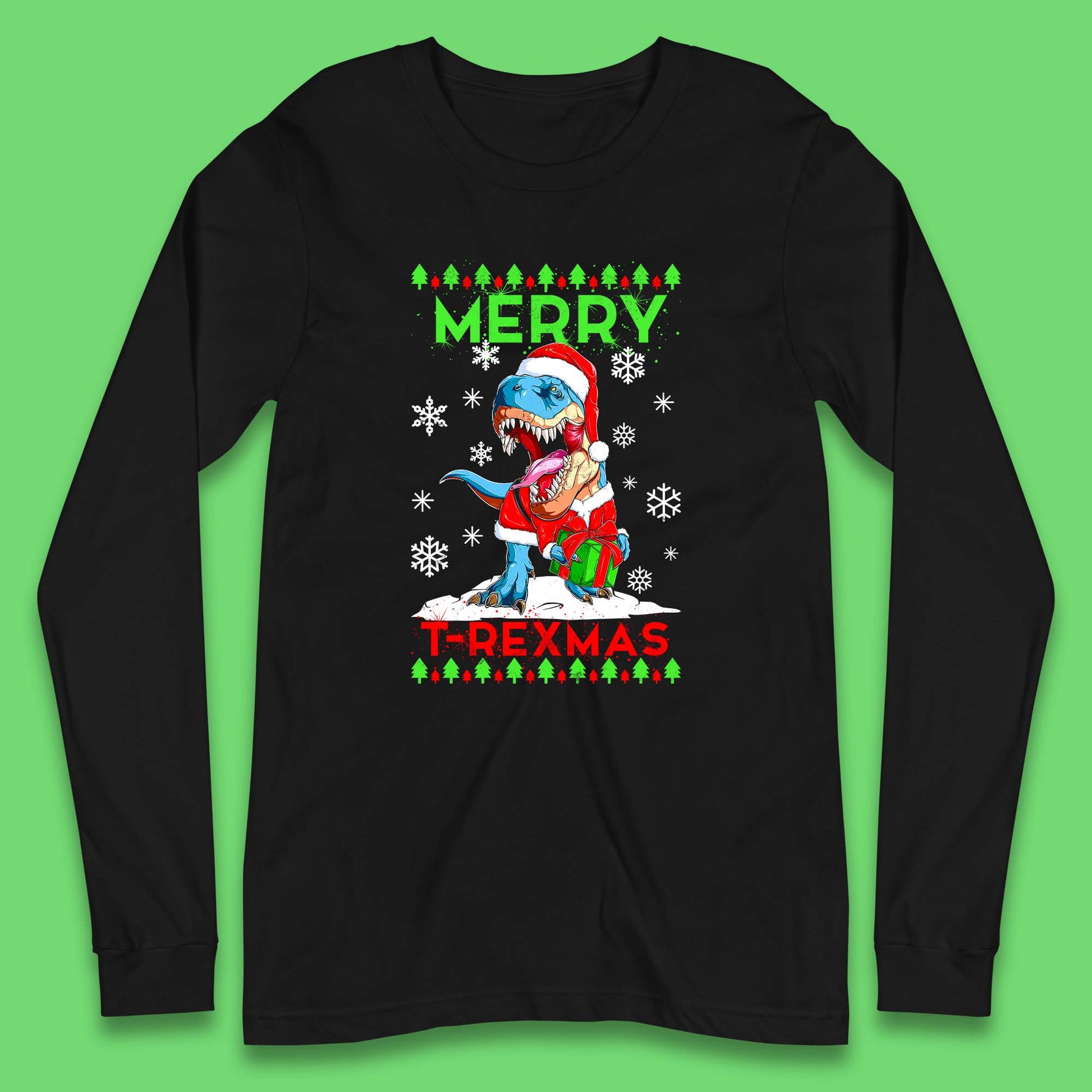 merry t rexmas christmas dinosaur long sleeve t shirt