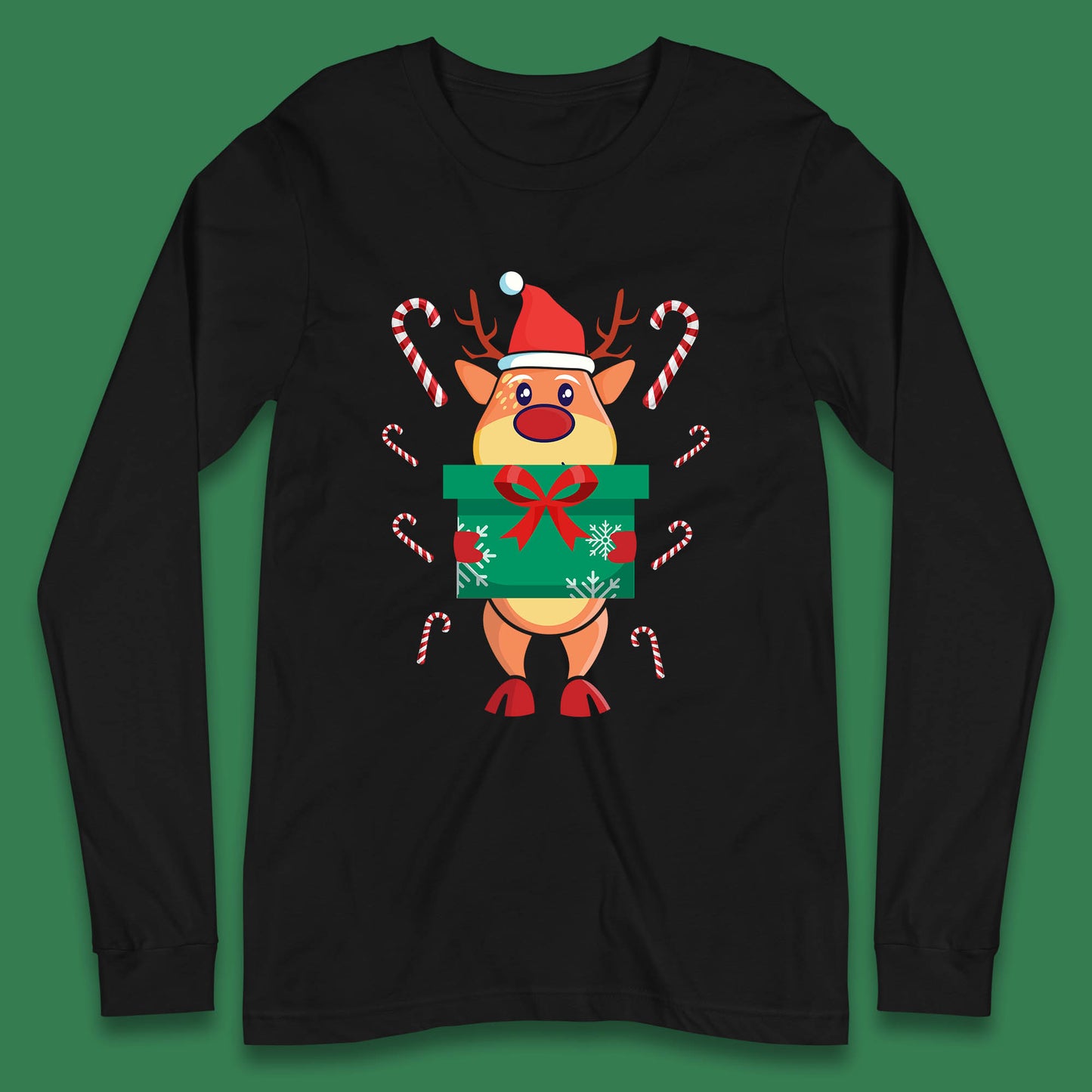 reindeer holding gift christmas long sleeve t shirt