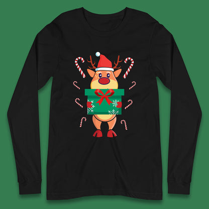 reindeer holding gift christmas long sleeve t shirt