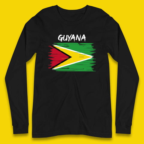 Guyana Flag Distressed Guyanese Flag Country In South America Long Sleeve T Shirt