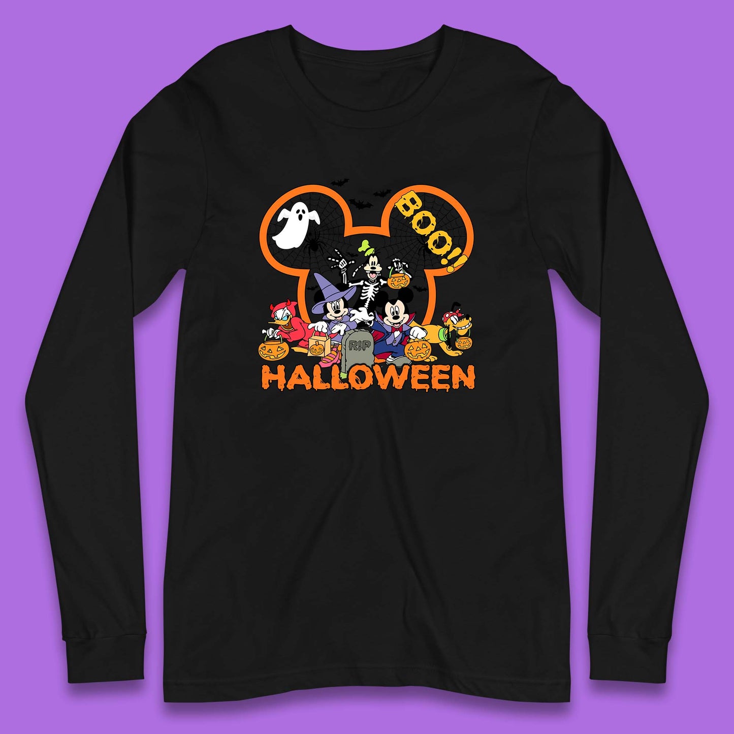 Disney Halloween Mickey Mouse Minnie Mouse Boo Ghost Friends Donald Duck Pluto Goofy Cartoon Disneyland Trip Long Sleeve T Shirt