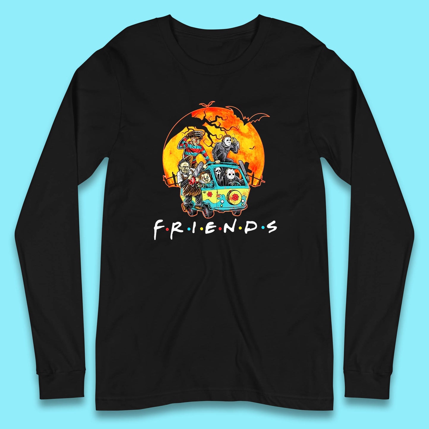 Friends Van Halloween Scooby Doo Mystery Machine Horror Movie Villians Characters Long Sleeve T Shirt