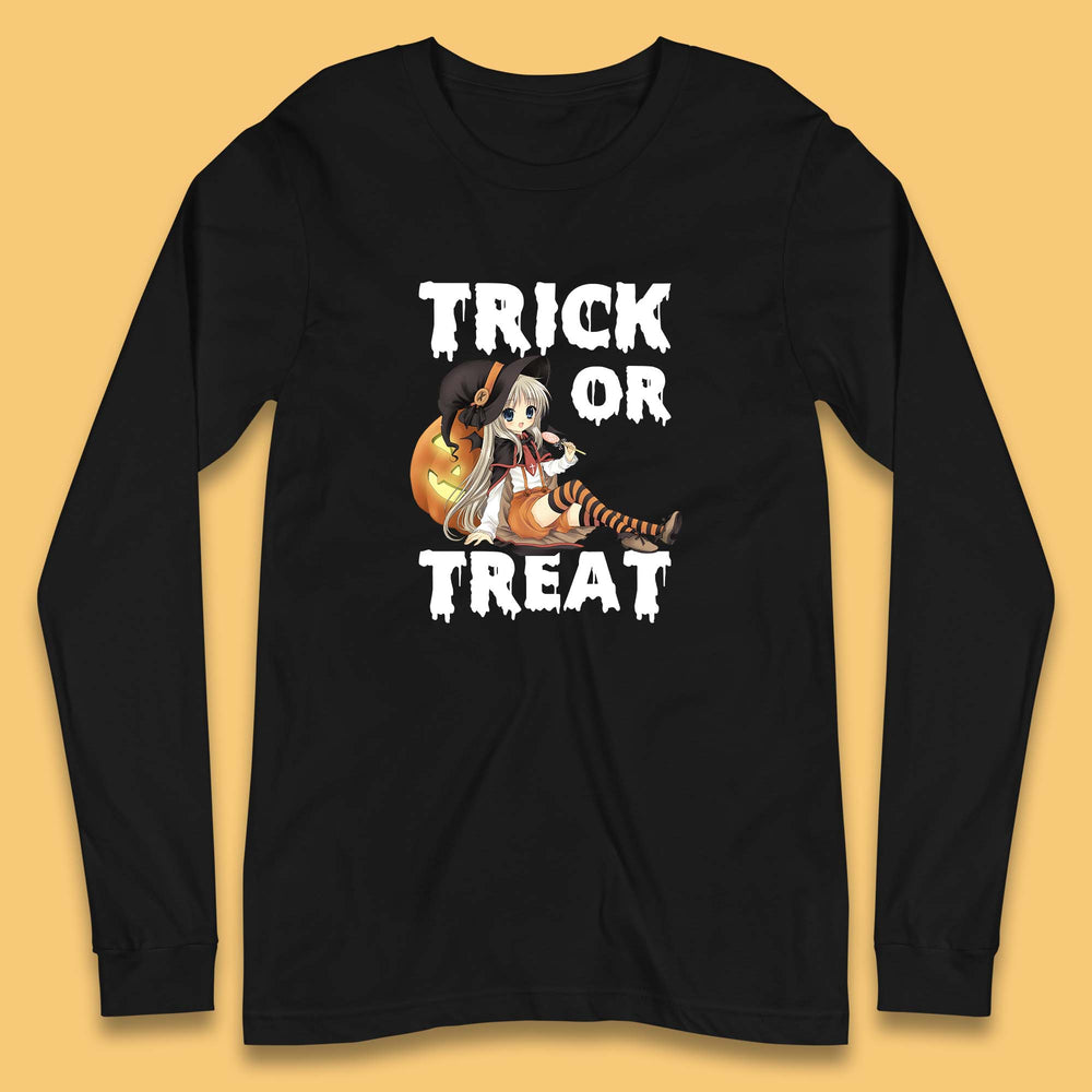 Trick Or Treat Halloween Witch Anime Horror Scary Pumpkin Halloween Costume Long Sleeve T Shirt
