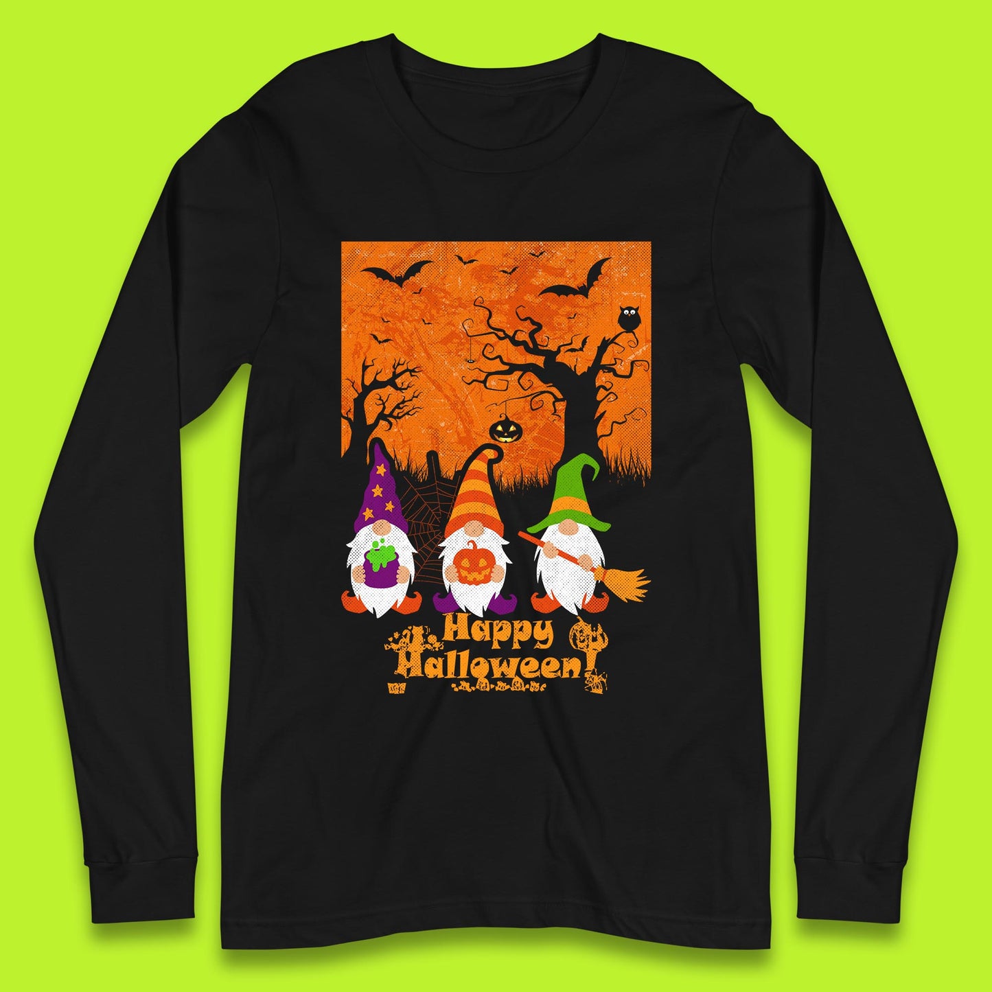 Happy Halloween Gnomies Spooky Witch Gnomes Scary Halloween Trees Gnome Lover Long Sleeve T Shirt