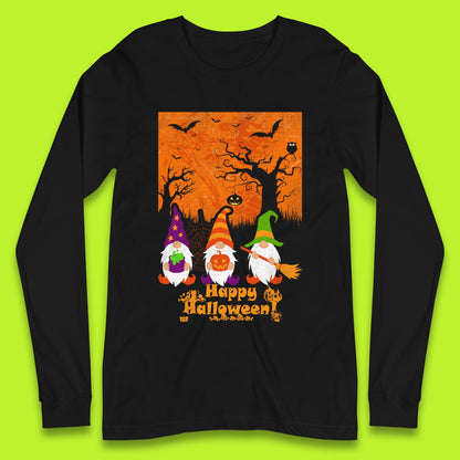 Happy Halloween Gnomies Spooky Witch Gnomes Scary Halloween Trees Gnome Lover Long Sleeve T Shirt