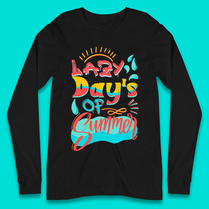 Lazy Days Of Summer Vintage Retro Sunset Surfer Beach Holiday Trip Long Sleeve T Shirt
