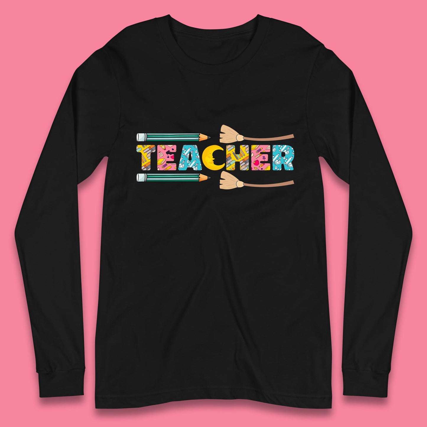 Halloween Teacher Spooky Teacher Ghost Halloween School Long Sleeve T Shirt