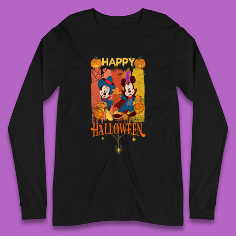 Happy Halloween Disney Witch Mickey Mouse Minnie Mouse Horror Scary Disneyland Trip Long Sleeve T Shirt