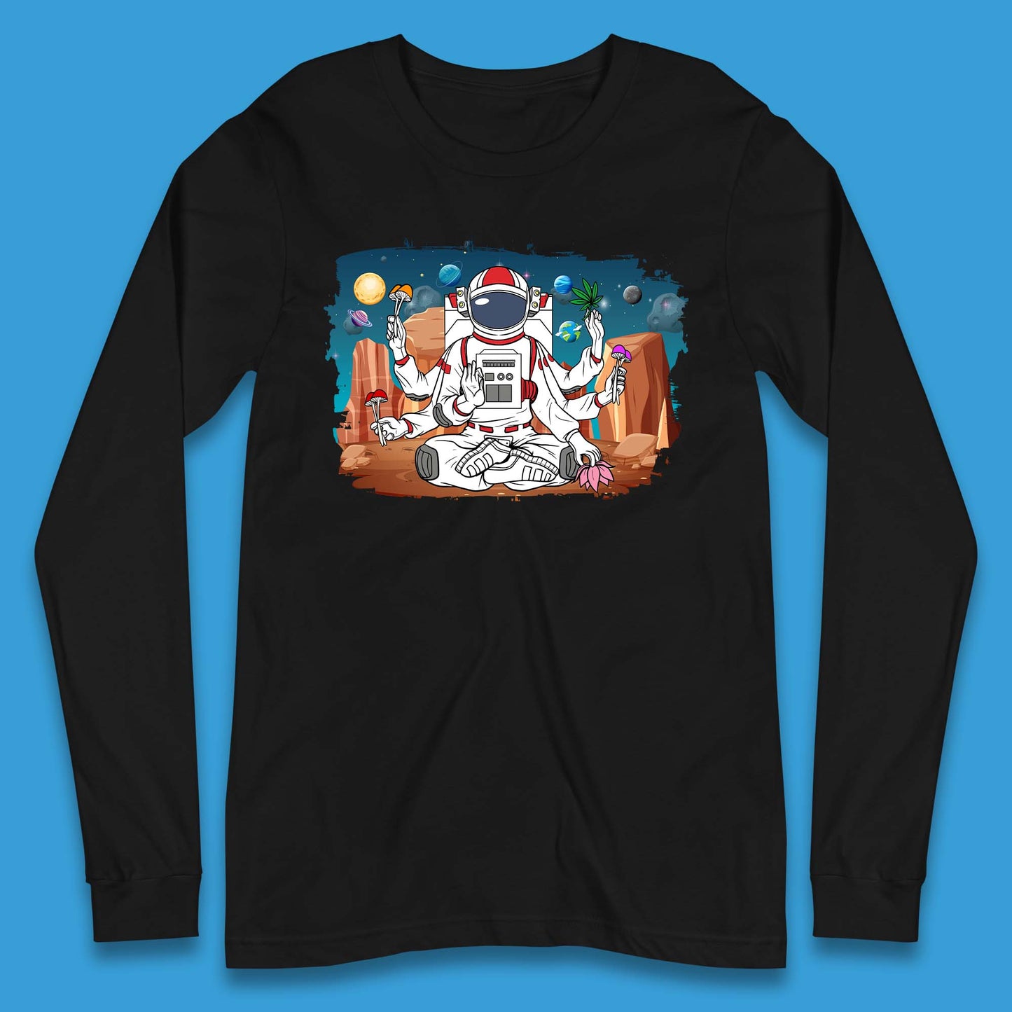 Meditating Astronaut Yoga Long Sleeve T-Shirt