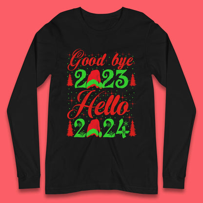 Good Bye 2023 Hello 2024 Merry Christmas Happy New Year Xmas Festive Celebration Long Sleeve T Shirt