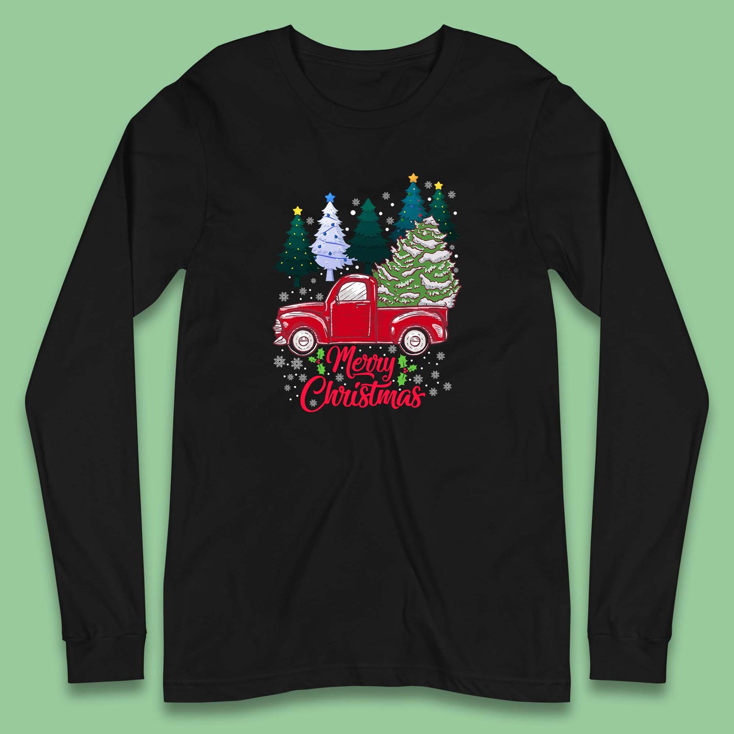merry christmas red retro truck tee