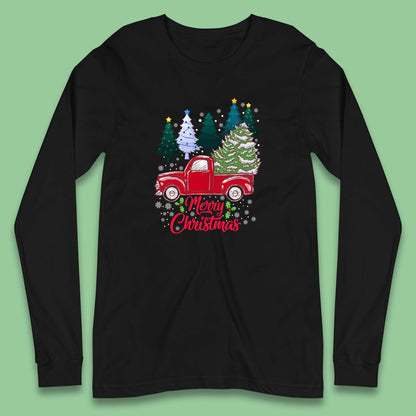 merry christmas red retro truck tee