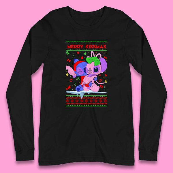 Merry Kissmas Christmas Disney Stitch And Angel Xmas Lilo & Stitch Long Sleeve T Shirt