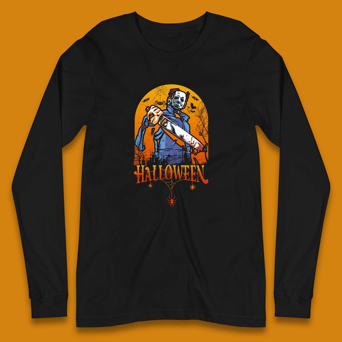 Halloween Michael Myers Holding Bloody Knife Halloween Serial Killer Horror Movie Character Long Sleeve T Shirt