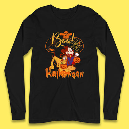 Boo Halloween Mickey Mouse And Pluto Friends Disney Halloween Disneyland Trip Long Sleeve T Shirt