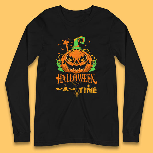 Halloween Time Scary Face Jack O Lantern Horror Pumpkin Halloween Scary Night Long Sleeve T Shirt