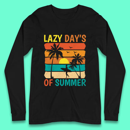 Lazy Days Of Summer Vintage Retro Sunset Surfer Beach Palm Trees Long Sleeve T Shirt