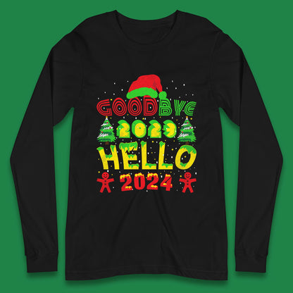 Good Bye 2023 Hello 2024 Merry Christmas Funny Happy New Year Xmas Long Sleeve T Shirt