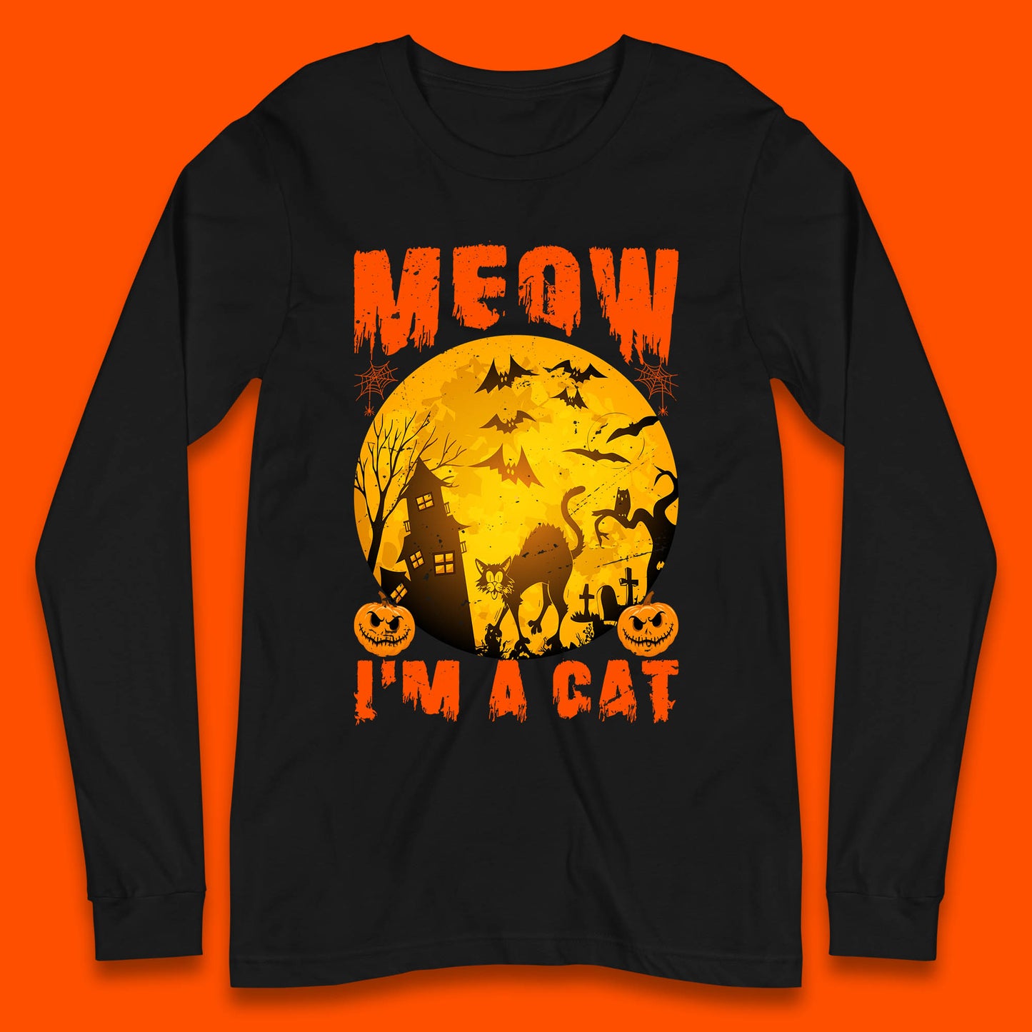 Meow I'm A Cat Halloween Black Cat Horror Scary Haunted House Long Sleeve T Shirt