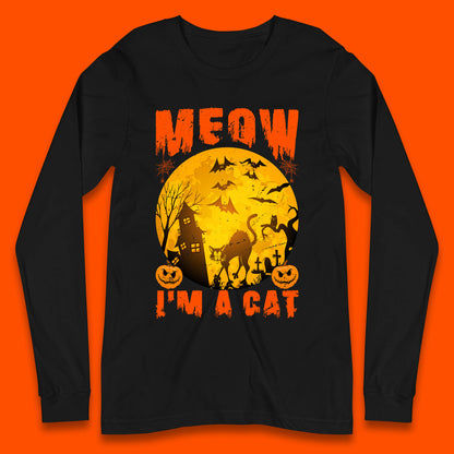 Meow I'm A Cat Halloween Black Cat Horror Scary Haunted House Long Sleeve T Shirt